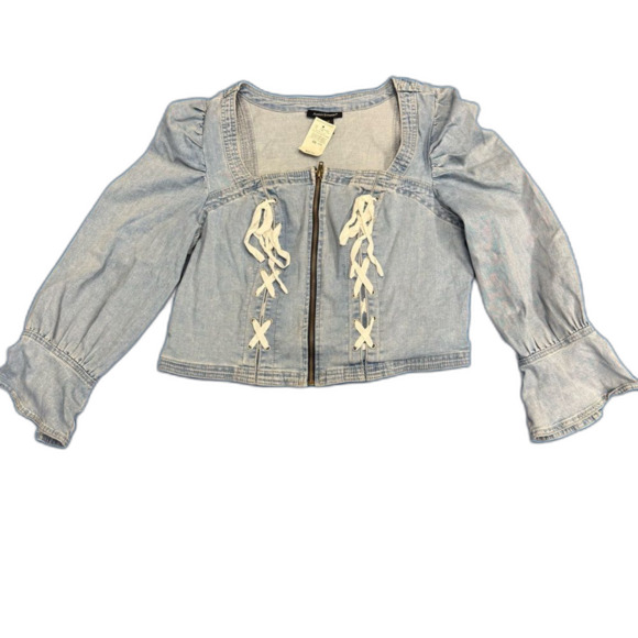 Ashley Stewart Light Blue Denim Jean set Lace up top size 14/16 jeans size 14 - Picture 3 of 14